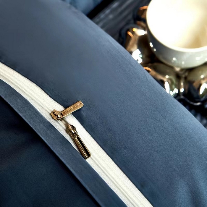 91家纺网 家纺一手货源 找家纺 卡迪亚家纺 2024新款180支长绒棉提花四件套 爵士蓝