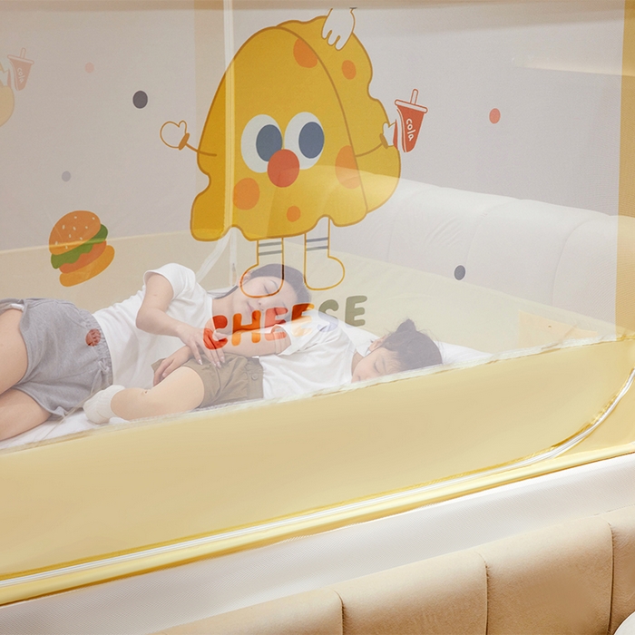 91家纺网 家纺一手货源 找家纺 青竹苑 2024新款围栏款印花坐床蚊帐蒙古包防摔睡帐 围栏-奶酪芝士