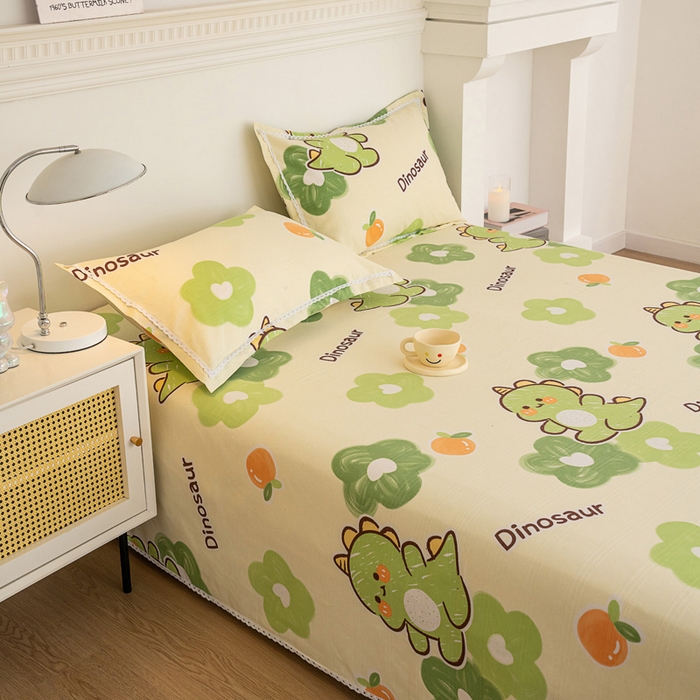 91家纺网 家纺一手货源 找家纺 棉乐町家居 2025新款花边老粗布印花床单系列 超级恐龙