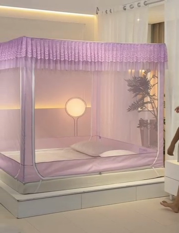 91家纺网 家纺一手货源 找家纺 青竹苑 2024新款内穿蕾丝花边坐床蚊帐 爱丽丝-暗夜紫