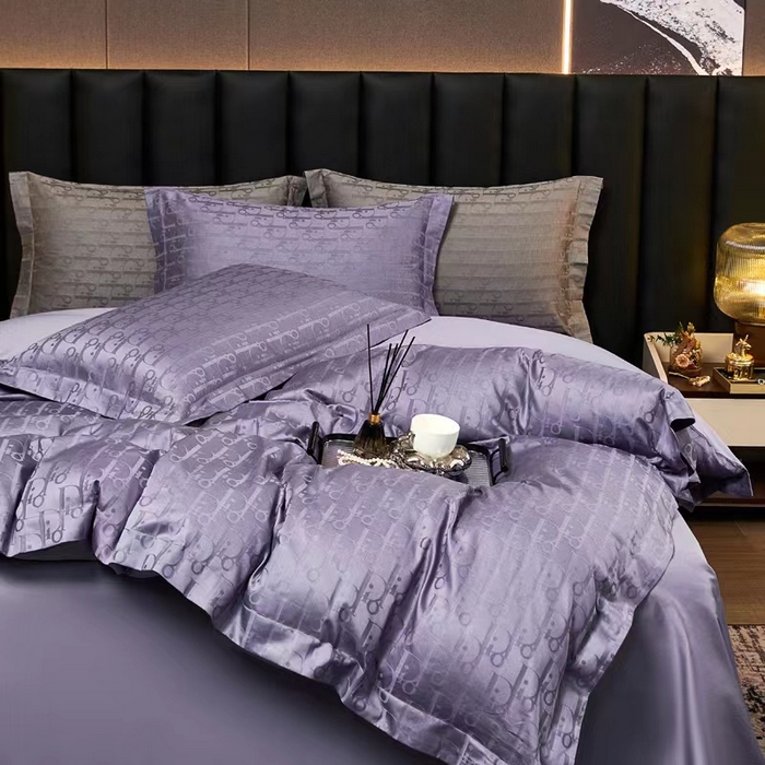 91家纺网 家纺一手货源 找家纺 卡迪亚家纺 2024新款180支长绒棉提花四件套 优雅紫