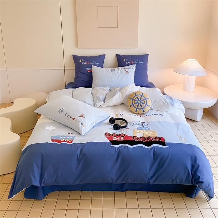 91家纺网 家纺一手货源 找家纺 （总）星野 2024新款加厚40s水洗棉刺绣四件套-航海家