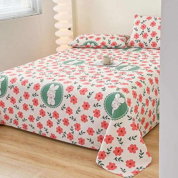 91家纺网 家纺一手货源 找家纺 棉乐町家居 2025新款爆款印花老粗布床单系列 兔萌萌