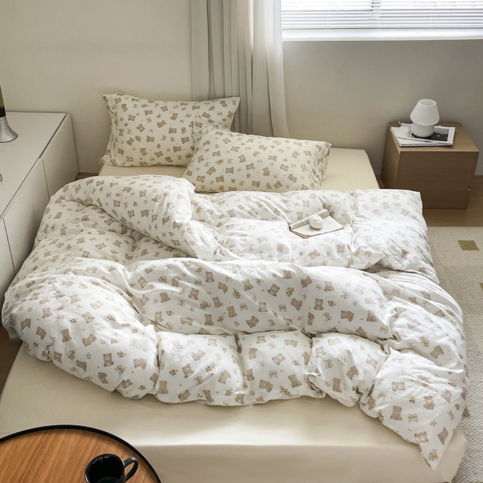 91家纺网 家纺一手货源 找家纺 窝米 2024春季新品全棉双层纱系列四件套 美丽熊