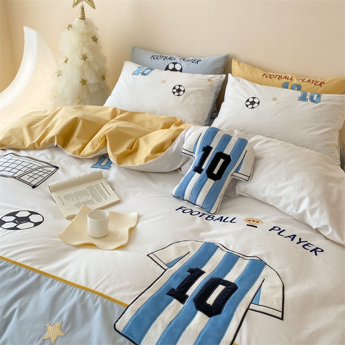 91家纺网 家纺一手货源 找家纺 （总）星野 2024新款加厚40s水洗棉刺绣四件套-足球梦