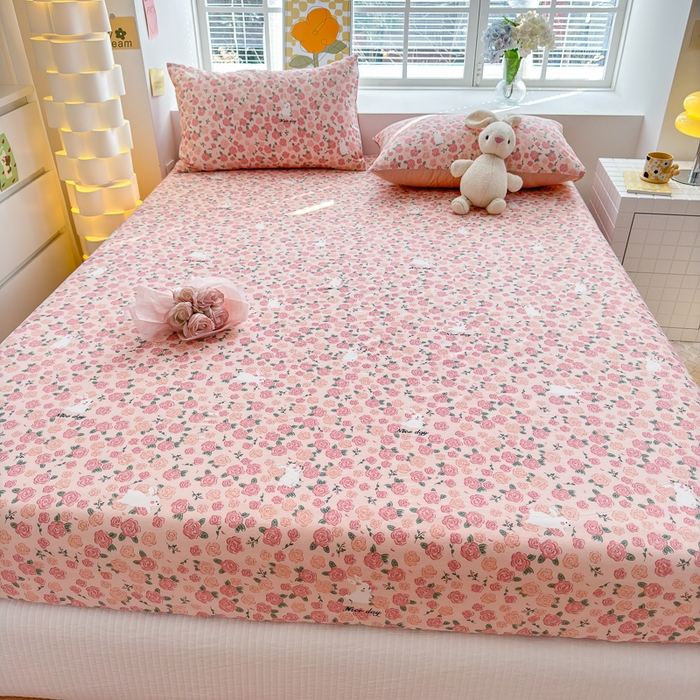 91家纺网 家纺一手货源 找家纺 清雅福 2024新款全棉13372小清新单床笠 遇见浪漫