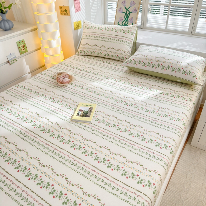 91家纺网 家纺一手货源 找家纺 清雅福 2024新款全棉13372小清新单床笠 甜心藤