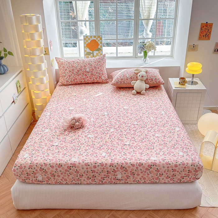 91家纺网 家纺一手货源 找家纺 清雅福 2024新款全棉13372小清新单床笠 遇见浪漫