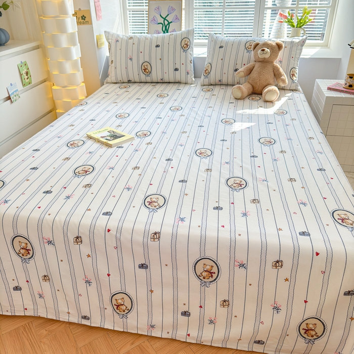 91家纺网 家纺一手货源 找家纺 清雅福 2024新款全棉13372小清新单床单 熊骑士