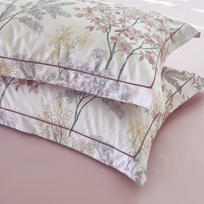 91家纺网 家纺一手货源 找家纺 启航家居 2025春夏全棉铂金棉数码印花四件套 画意枝头粉