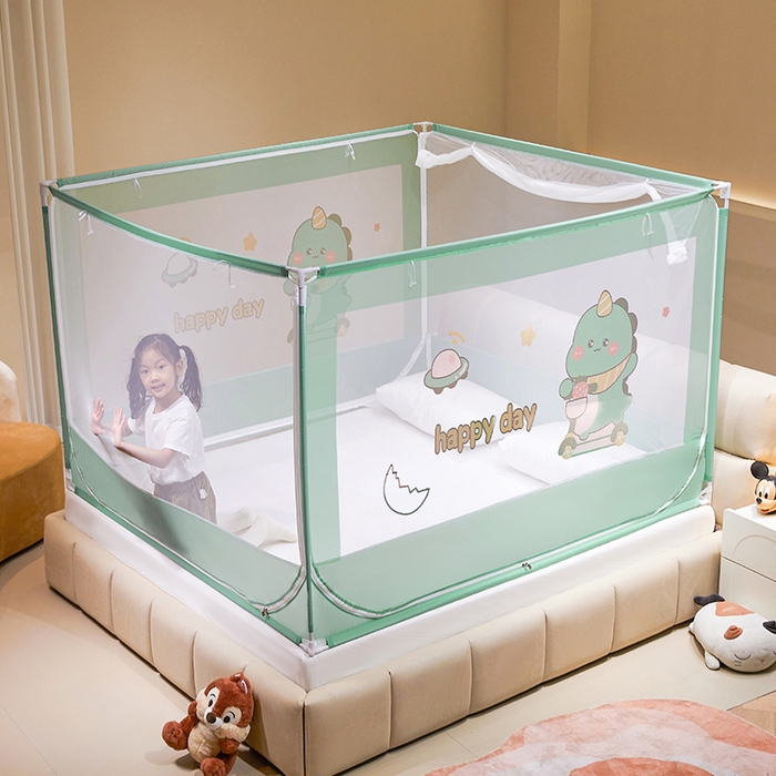 91家纺网 家纺一手货源 找家纺 青竹苑 2024新款围栏款印花坐床蚊帐蒙古包防摔睡帐 围栏-萌萌龙