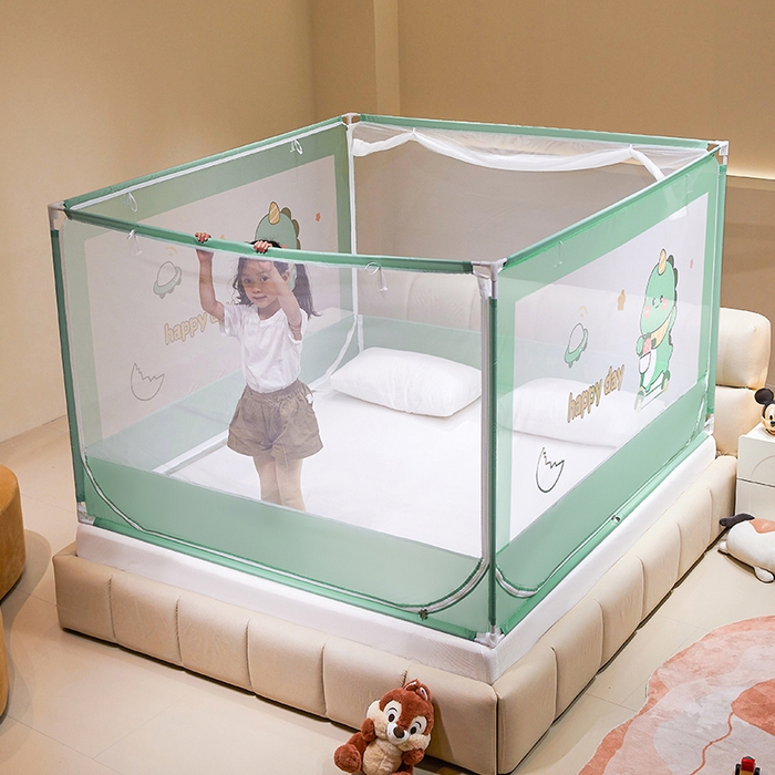 91家纺网 家纺一手货源 找家纺 青竹苑 2024新款围栏款印花坐床蚊帐蒙古包防摔睡帐 围栏-萌萌龙