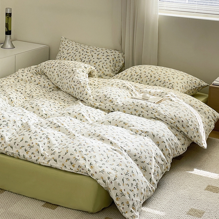 91家纺网 家纺一手货源 找家纺 窝米 2024春季新品全棉双层纱系列四件套 芳华