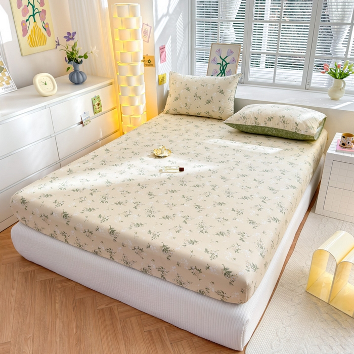 91家纺网 家纺一手货源 找家纺 清雅福 2024新款全棉13372小清新单床笠 茶艺