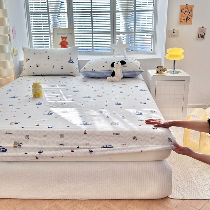 91家纺网 家纺一手货源 找家纺 清雅福 2024新款全棉13372小清新单床笠 扬帆起航