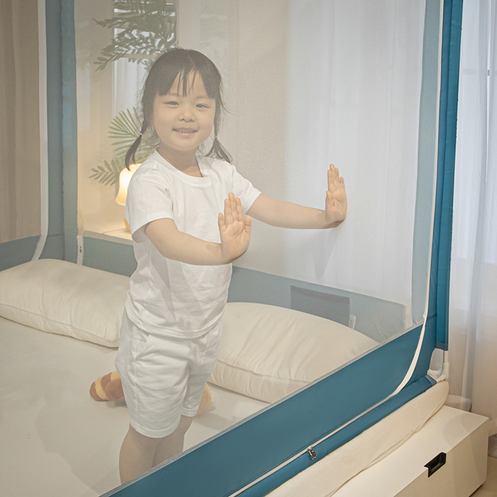 91家纺网 家纺一手货源 找家纺 青竹苑 2024新款铃兰花开外穿蕾丝花边坐床蚊帐 铃兰花开-孔雀绿