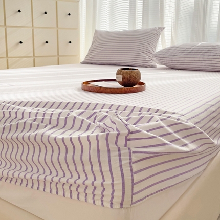 优季家纺 2024新款日系奶油风水洗棉床笠单件全包围床罩席梦思床垫保护套 条纹-紫