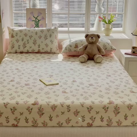 91家纺网 家纺一手货源 找家纺 清雅福 2024新款全棉13372小清新单床笠 花萃清风