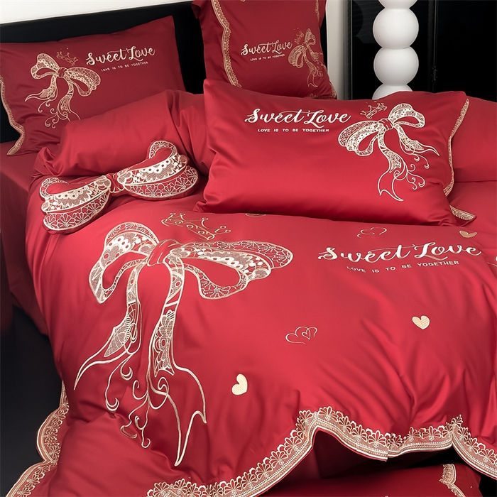 91家纺网 家纺一手货源 找家纺 （总）星野 2024新款加厚40s水洗棉刺绣四件套-蜜月