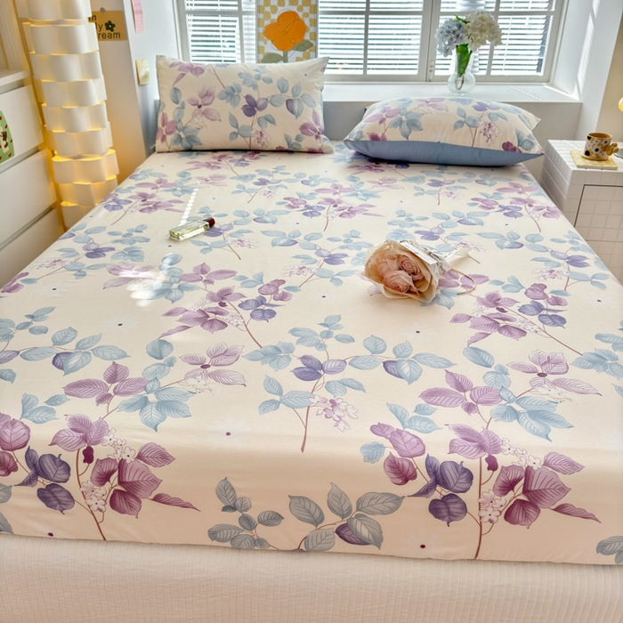 91家纺网 家纺一手货源 找家纺 清雅福 2024新款全棉13372小清新单床笠 牡丹亭