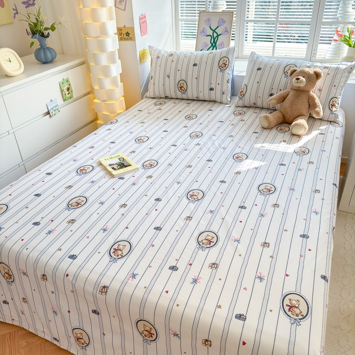 91家纺网 家纺一手货源 找家纺 清雅福 2024新款全棉13372小清新单床单 熊骑士