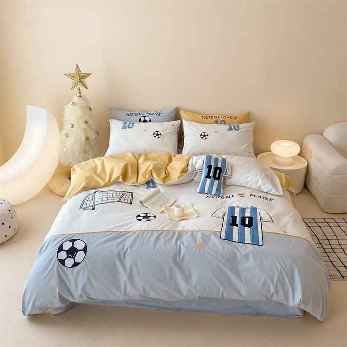 91家纺网 家纺一手货源 找家纺 （总）星野 2024新款加厚40s水洗棉刺绣四件套-足球梦