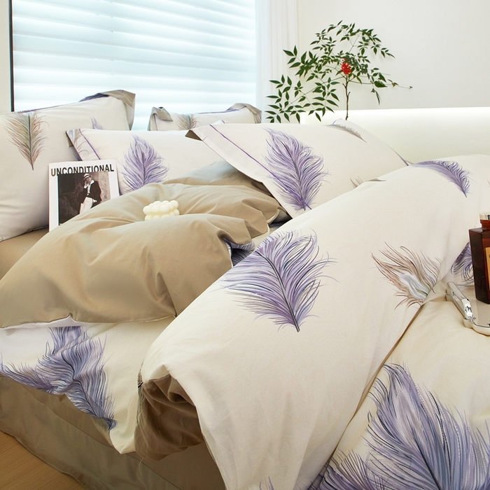 91家纺网 家纺一手货源 找家纺 启航家居 2025春夏全棉铂金棉数码印花四件套 飞云之上米