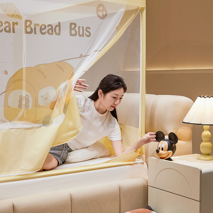 91家纺网 家纺一手货源 找家纺 青竹苑 2024新款围栏款印花坐床蚊帐蒙古包防摔睡帐 围栏-熊熊巴士