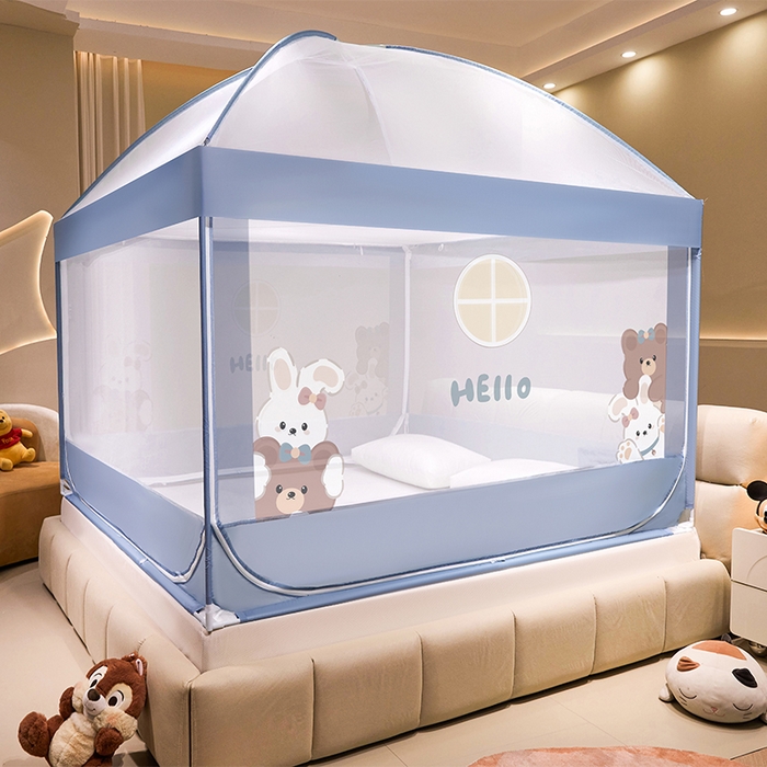 91家纺网 家纺一手货源 找家纺 青竹苑 2024新款围栏款印花坐床蚊帐蒙古包防摔睡帐 围栏-兔兔和熊熊