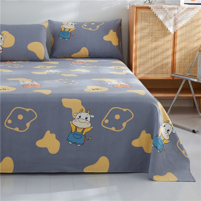 91家纺网 家纺一手货源 找家纺 棉乐町家居 2025新款爆款印花老粗布床单系列 萌牛-灰