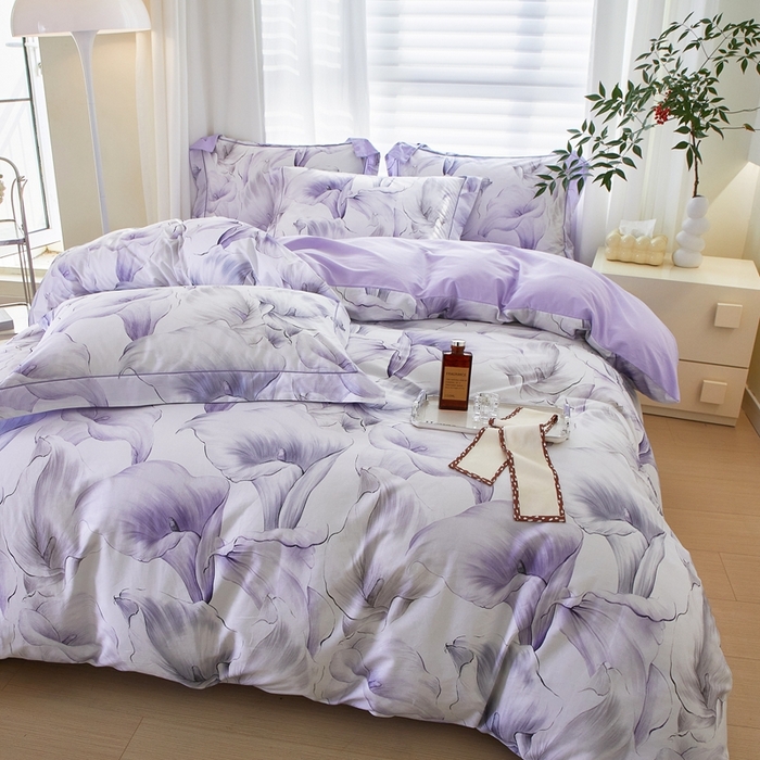 91家纺网 家纺一手货源 找家纺 启航家居 2025春夏全棉铂金棉数码印花四件套 步步生莲紫