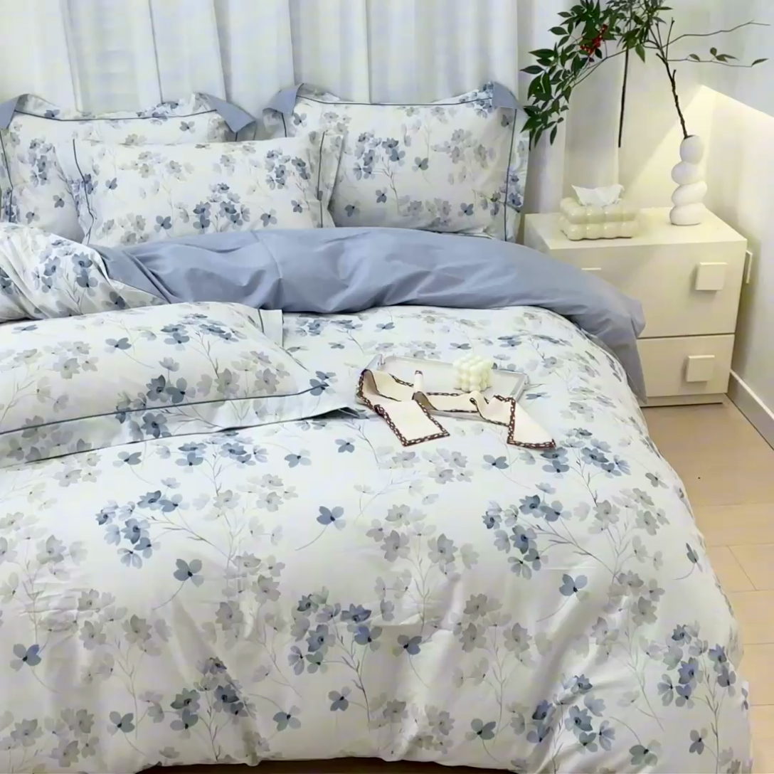 91家纺网 家纺一手货源 找家纺 启航家居 2025春夏全棉铂金棉数码印花四件套 淡墨香兰