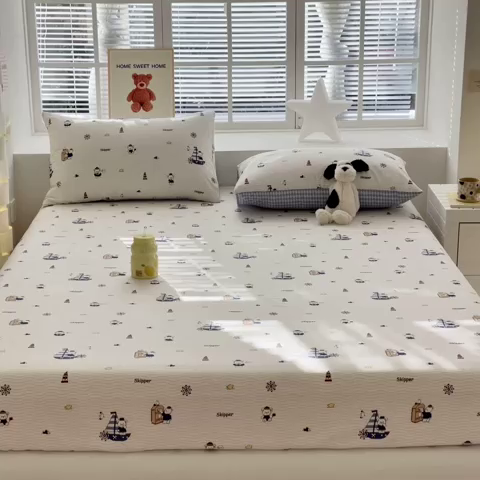 91家纺网 家纺一手货源 找家纺 清雅福 2024新款全棉13372小清新单床笠 扬帆起航