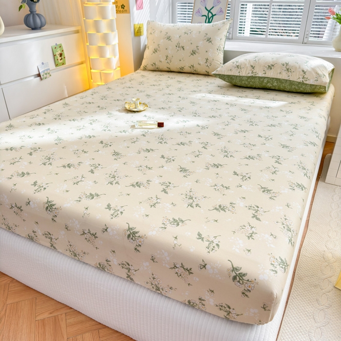 91家纺网 家纺一手货源 找家纺 清雅福 2024新款全棉13372小清新单床笠 茶艺