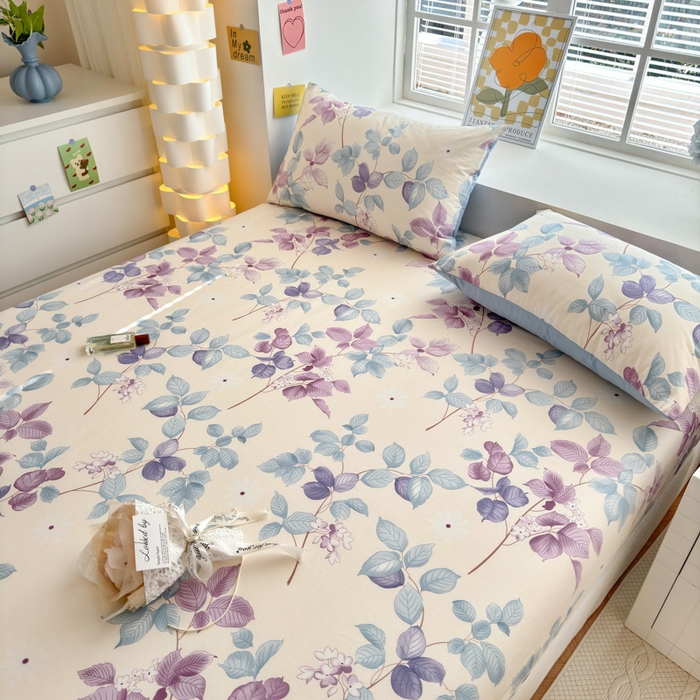 91家纺网 家纺一手货源 找家纺 清雅福 2024新款全棉13372小清新单床笠 牡丹亭