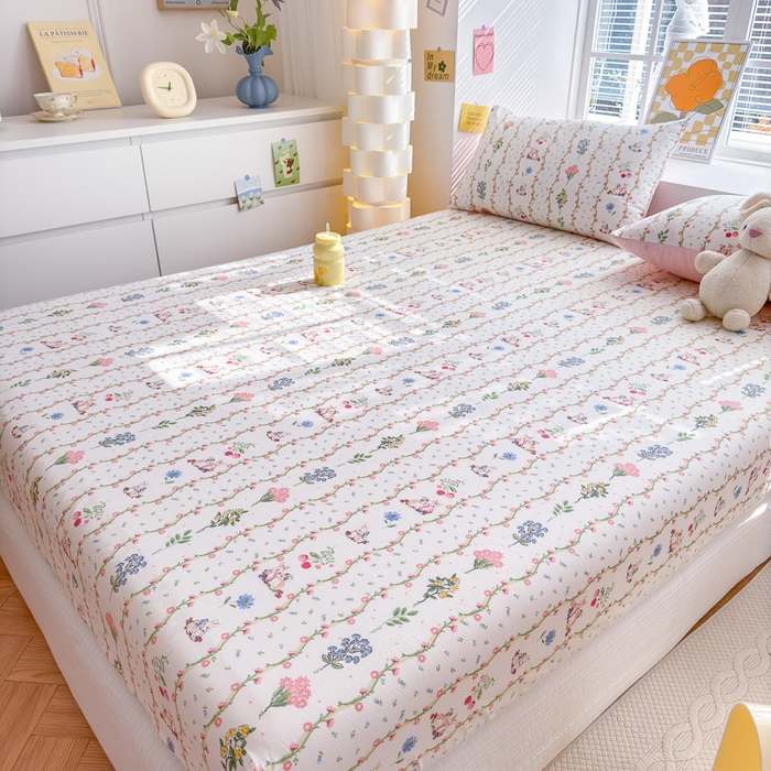 91家纺网 家纺一手货源 找家纺 清雅福 2024新款全棉13372小清新单床笠 枝间梦