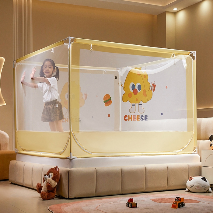 91家纺网 家纺一手货源 找家纺 青竹苑 2024新款围栏款印花坐床蚊帐蒙古包防摔睡帐 围栏-奶酪芝士