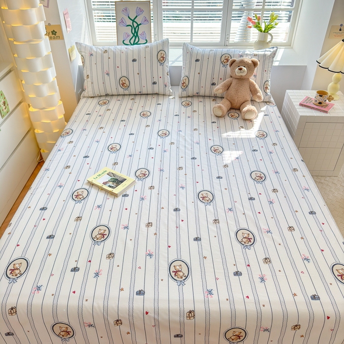 91家纺网 家纺一手货源 找家纺 清雅福 2024新款全棉13372小清新单床单 熊骑士