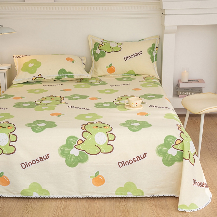 91家纺网 家纺一手货源 找家纺 棉乐町家居 2025新款花边老粗布印花床单系列 超级恐龙