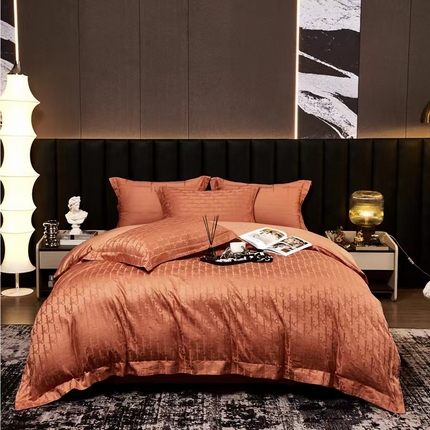 卡迪亚家纺 2024新款180支长绒棉提花四件套 爱马仕橙
