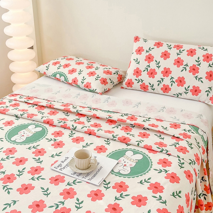 91家纺网 家纺一手货源 找家纺 棉乐町家居 2025新款爆款印花老粗布床单系列 兔萌萌