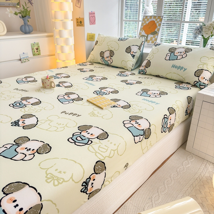 91家纺网 家纺一手货源 找家纺 清雅福 2024新款全棉13372小清新单床笠 班尼狗