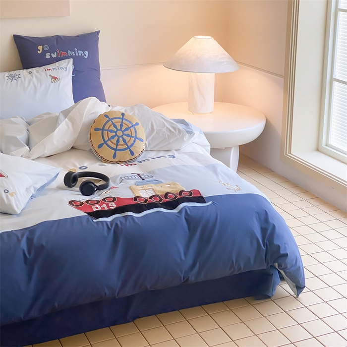 91家纺网 家纺一手货源 找家纺 （总）星野 2024新款加厚40s水洗棉刺绣四件套-航海家