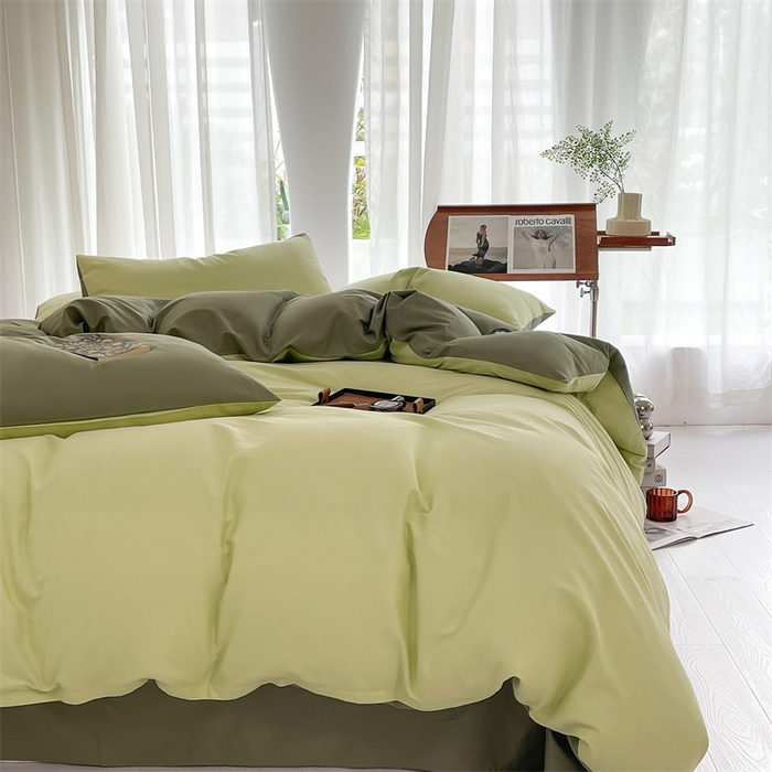 91家纺网 家纺一手货源 找家纺 多品家纺 2024新款全棉纯色双拼四件套 竹纱绿