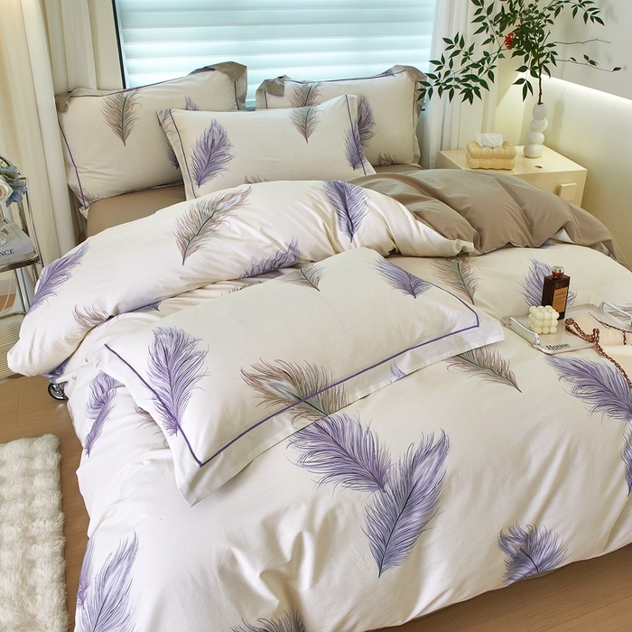 91家纺网 家纺一手货源 找家纺 启航家居 2025春夏全棉铂金棉数码印花四件套 飞云之上米