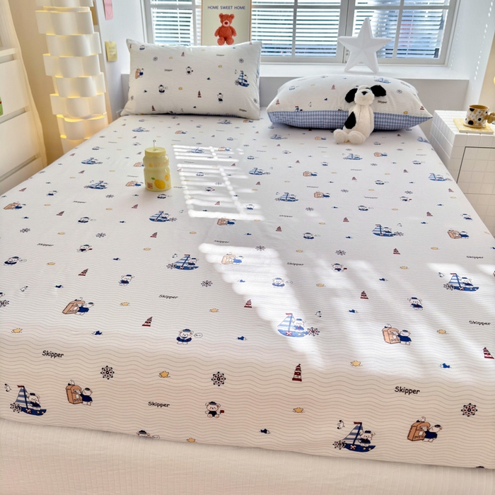 91家纺网 家纺一手货源 找家纺 清雅福 2024新款全棉13372小清新单床笠 扬帆起航