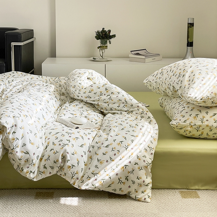 91家纺网 家纺一手货源 找家纺 窝米 2024春季新品全棉双层纱系列四件套 芳华