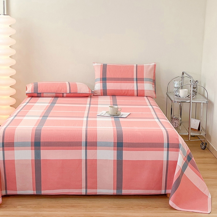 91家纺网 家纺一手货源 找家纺 棉乐町家居 2025新款爆款印花老粗布床单系列 格恋情怀-粉