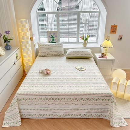 91家纺网 家纺一手货源 找家纺 清雅福 2024新款全棉13372小清新单床单 甜心藤