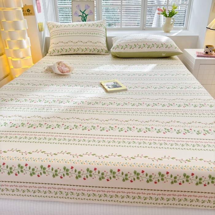 91家纺网 家纺一手货源 找家纺 清雅福 2024新款全棉13372小清新单床笠 甜心藤